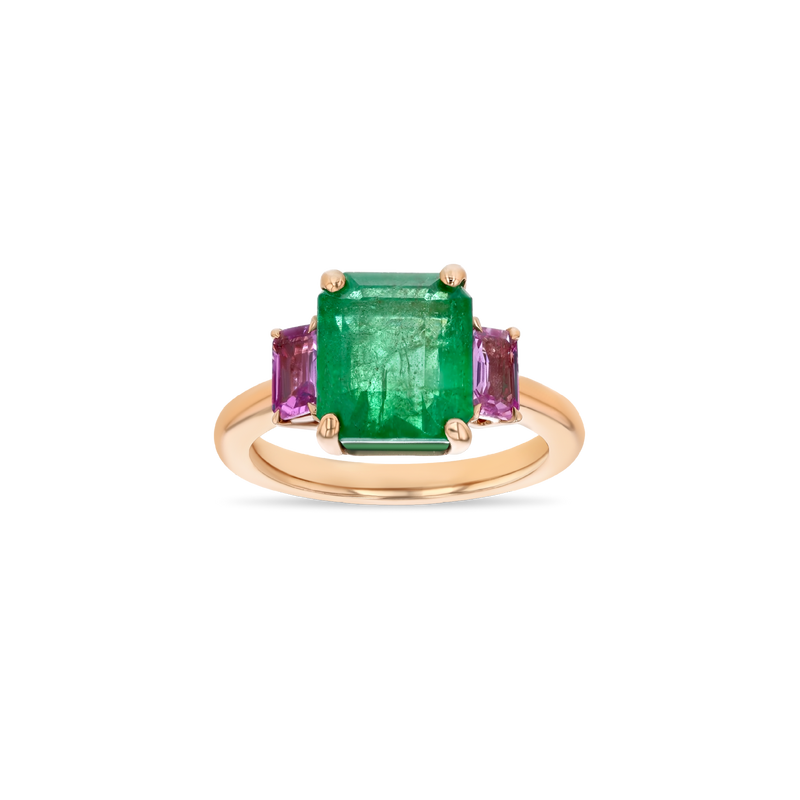 3 ct Zambian Emerald Three-Stone Ring