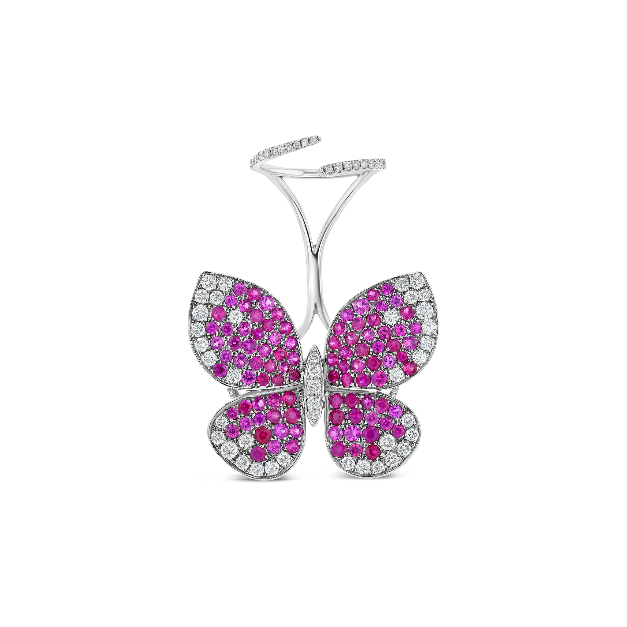 Pink Flying Rings Pink Sapphire & Diamond Moving Butterfly Ring | Wabby's Jewels & Gems