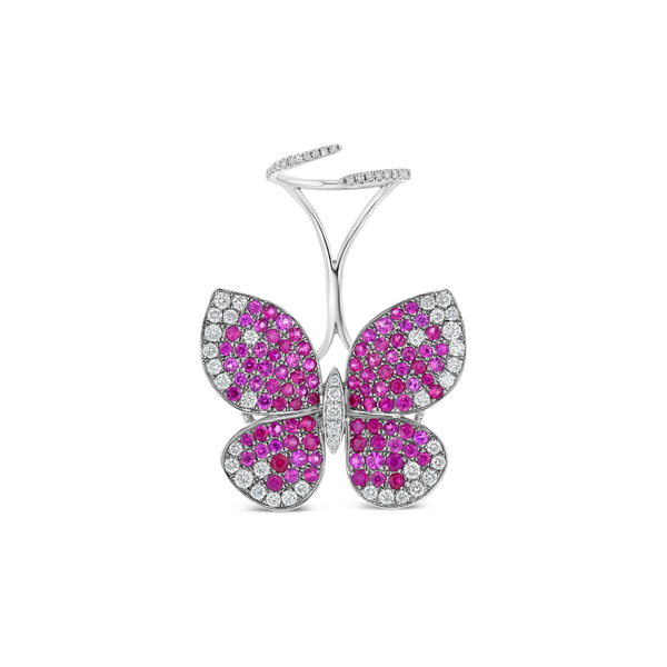 Pink Sapphire & Diamond Moving Butterfly Ring