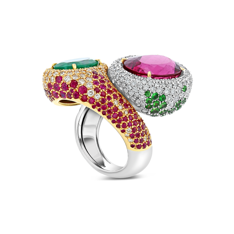 Emerald & Rubellite Tourmaline Ring