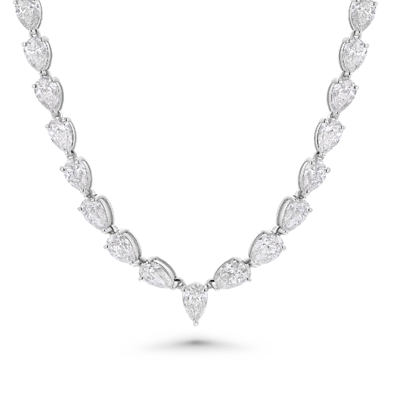 Pear-Shaped Diamond Tennis Necklace in White Gold