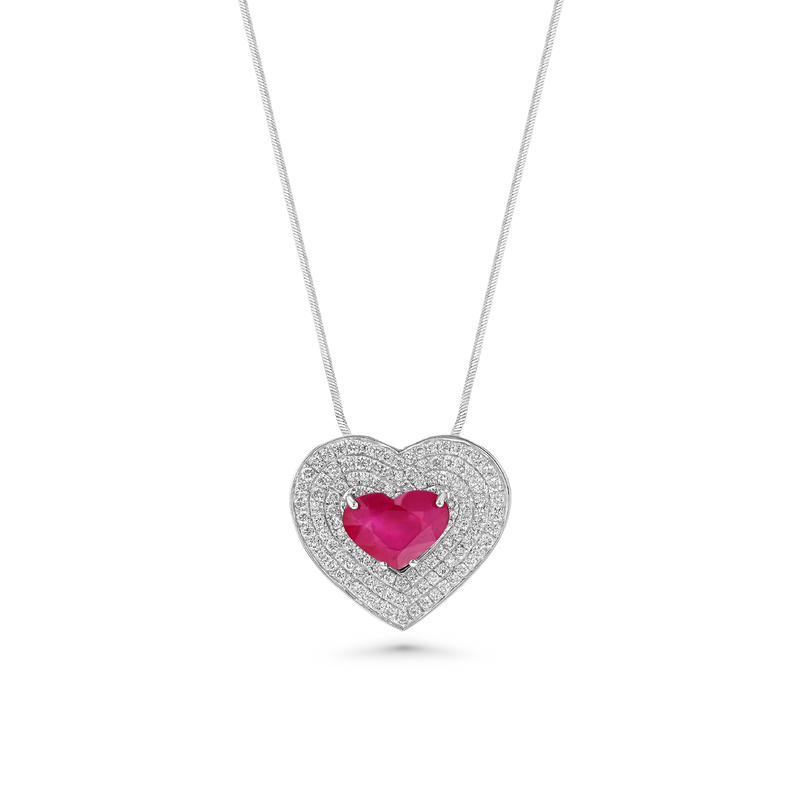 4 ct Burma Ruby & Diamond Heart Necklace