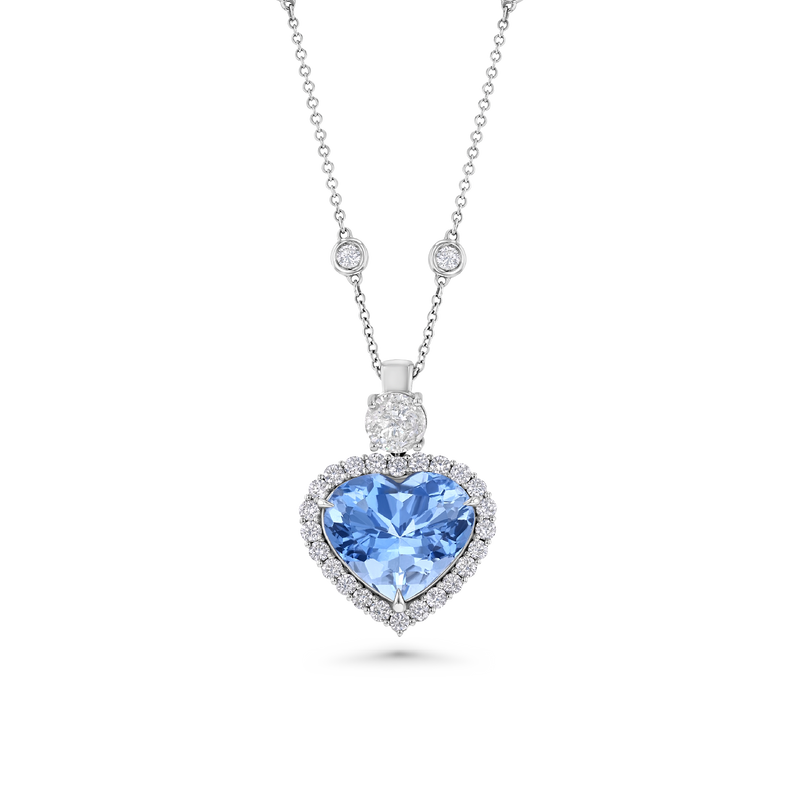 5 ct Aquamarine & Diamond Heart Necklace