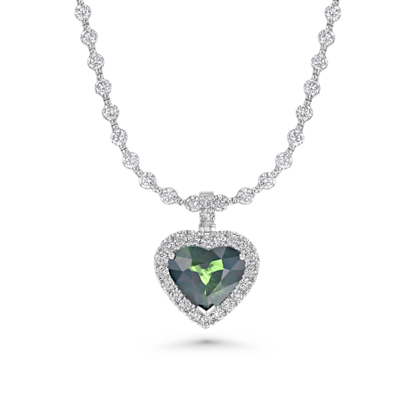 16 ct Rare Blue-Green Sapphire Heart Necklace