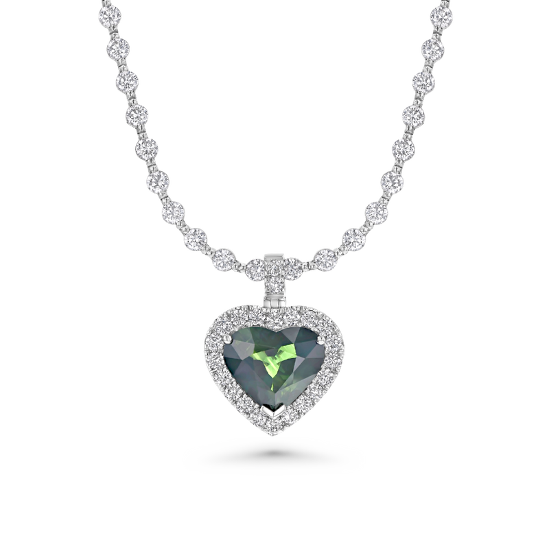 16 ct Rare Blue-Green Sapphire Heart Necklace