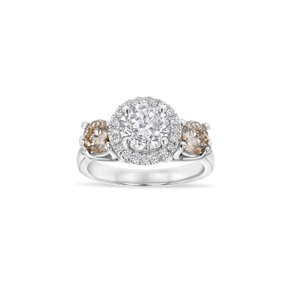 1 ct Three-Stone Diamond Engagement Ring With Halo