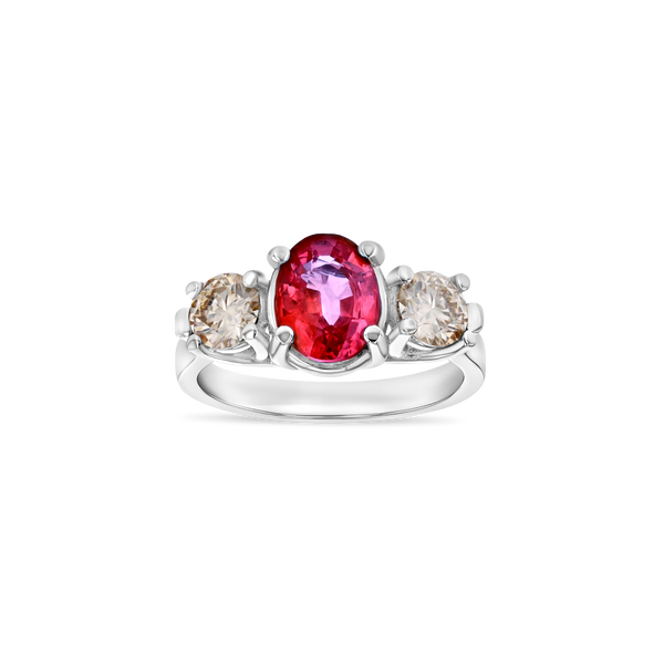1.75 ct Three-Stone Pigeon Blood Ruby Engagement Ring