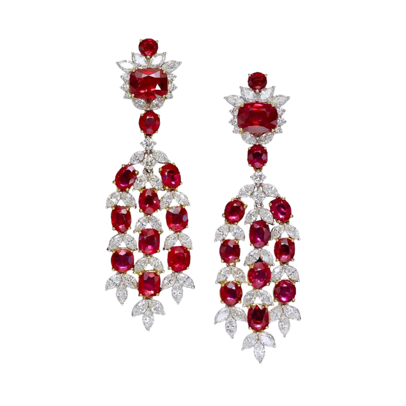 23 ct Burma Pigeon Blood Ruby & Diamond Earrings